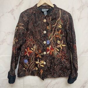 Vtg Indigo Moon Paisley Leaf Embroidered Jacket - H13